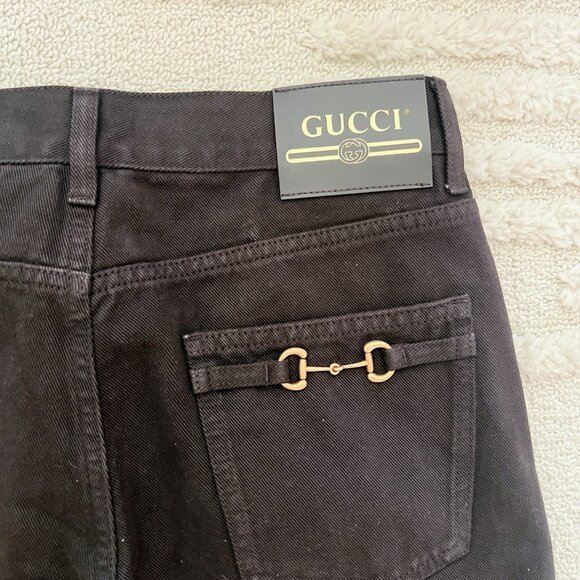 GUCCI JEANS PANTS Tapered CARGO MONOGRAM GG LOGO Horsebit Black Mens Size 42 - Picture 7 of 10